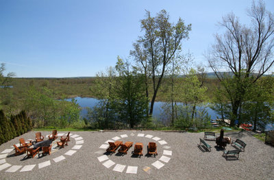 Lounge chairs by lake